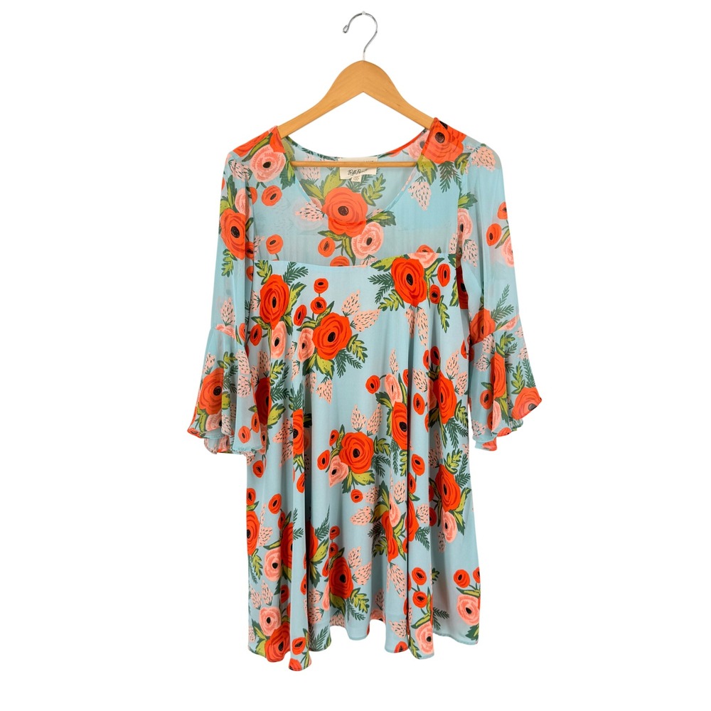 Anthropologie Paper Crown x Rifle Paper Co Floral Dress LP Petite Bell Sleeve